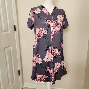 Floral Button-Down Pajama Dress Nightgown Sleepwear